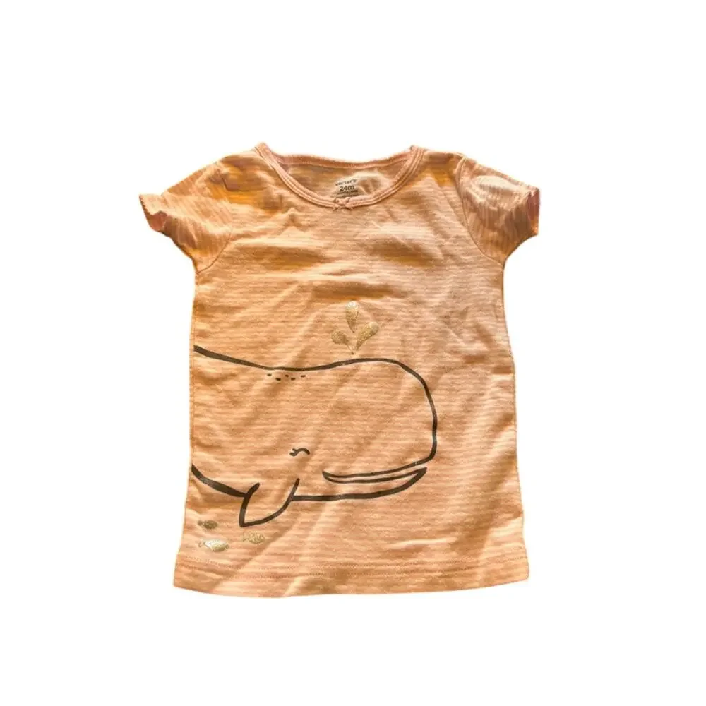 Carter's Pink Striped Girls T-Shirt Size 24M Whale
